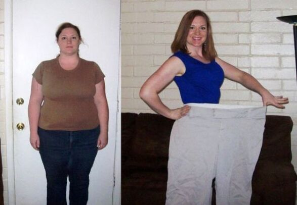 Woman before and after following alcohol drinking diet
